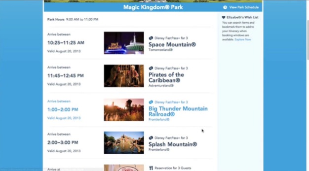 Reserving FastPass+ attractions at MyDisneyExperience.com